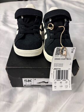 adidas Kids Black and White Grand Court Sneakers